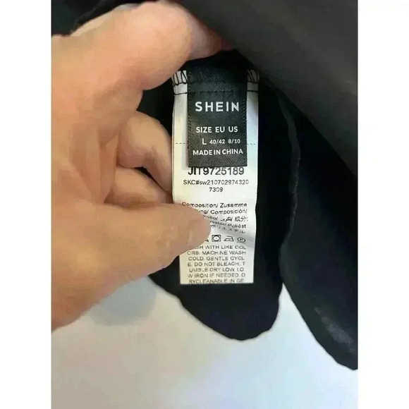 SHEIN Large Polyester Black Long Sleeve Shirt With Lace V Neck - Picture 6 of 9